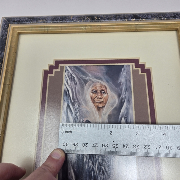 Bourdo Native American Snow Woman Of The Forest Deer  Matte & Framed Blues White - Picture 9 of 10